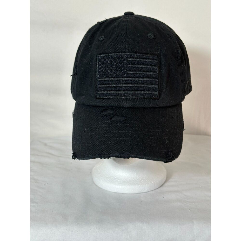 Distressed Black Out USA Patriotic Adjustable Unisex Baseball Hat American Flag